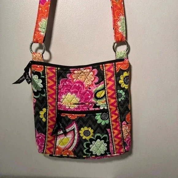 Vera  Bradley Ziggy Zinnia Pink Orange Floral Iconic Hipster Crossbody Zip Bag - Picture 2 of 9